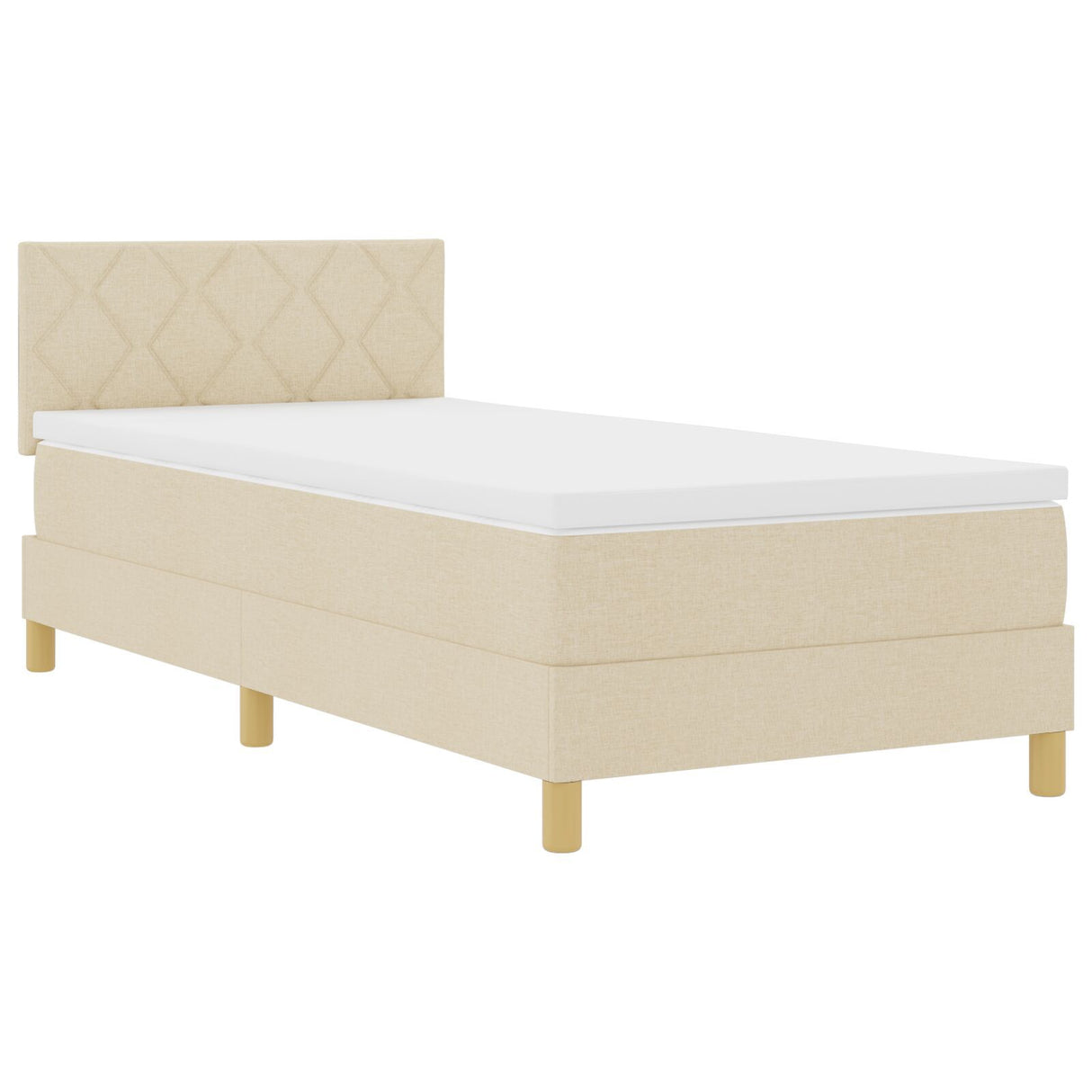 Box Spring Bed With Mattress & Led Cream 90X200 Cm Fabric
