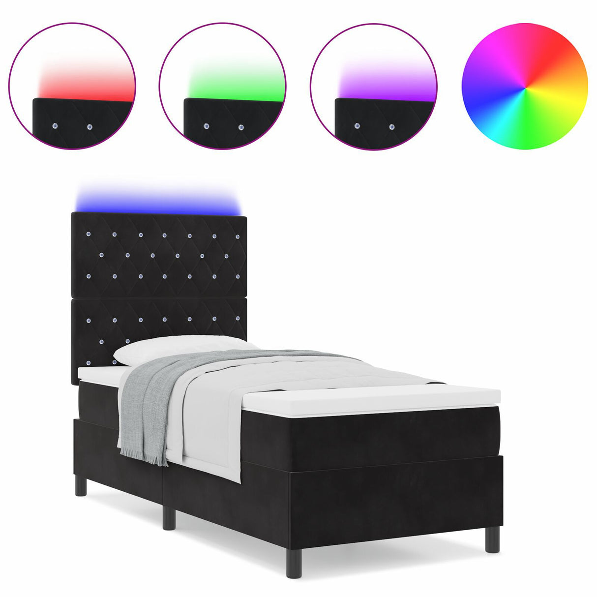 Box Spring Bed With Mattress & Led Black 100X200 Cm Velvet