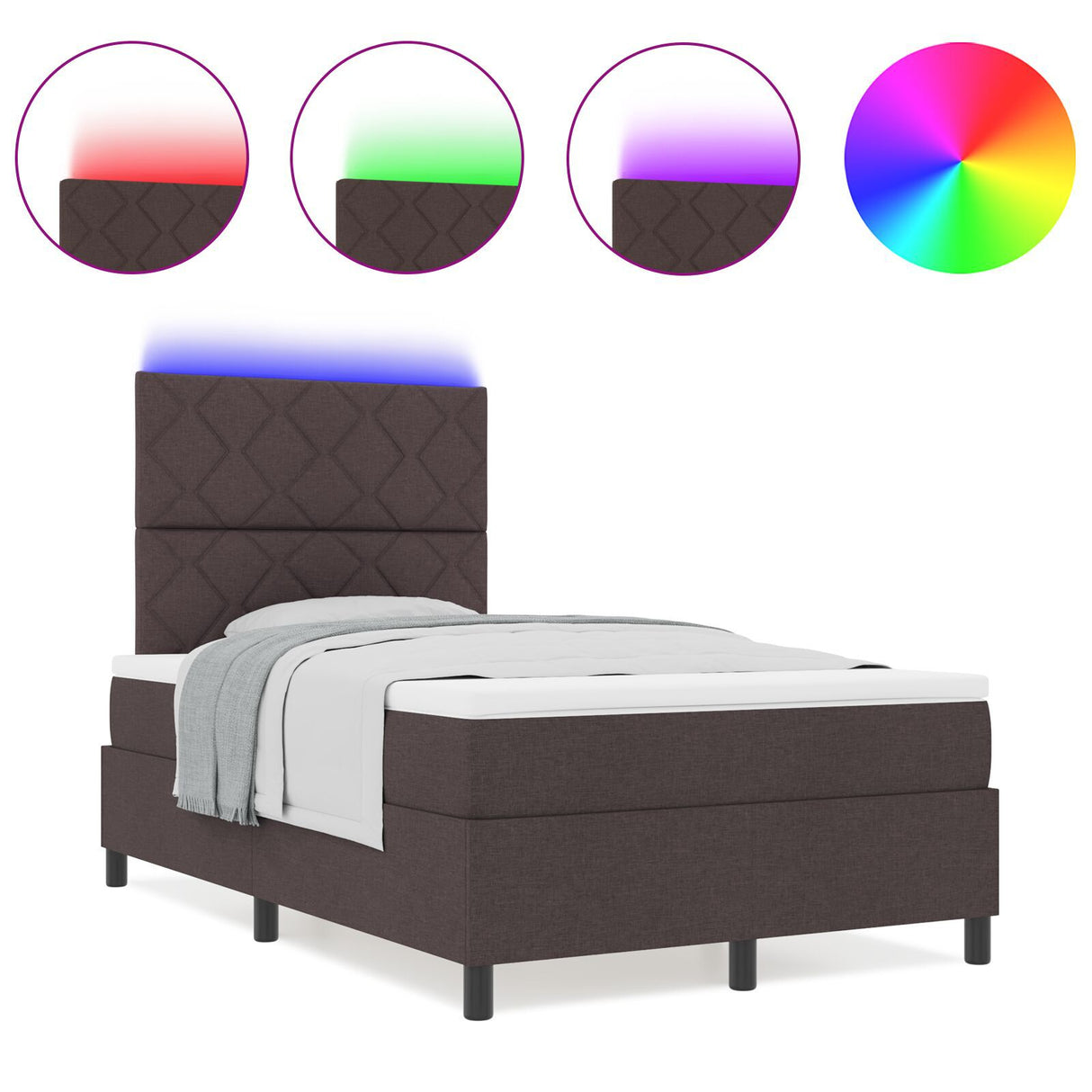 Box Spring Bed With Mattress & Led Dark Brown 120X200 Cm Fabric