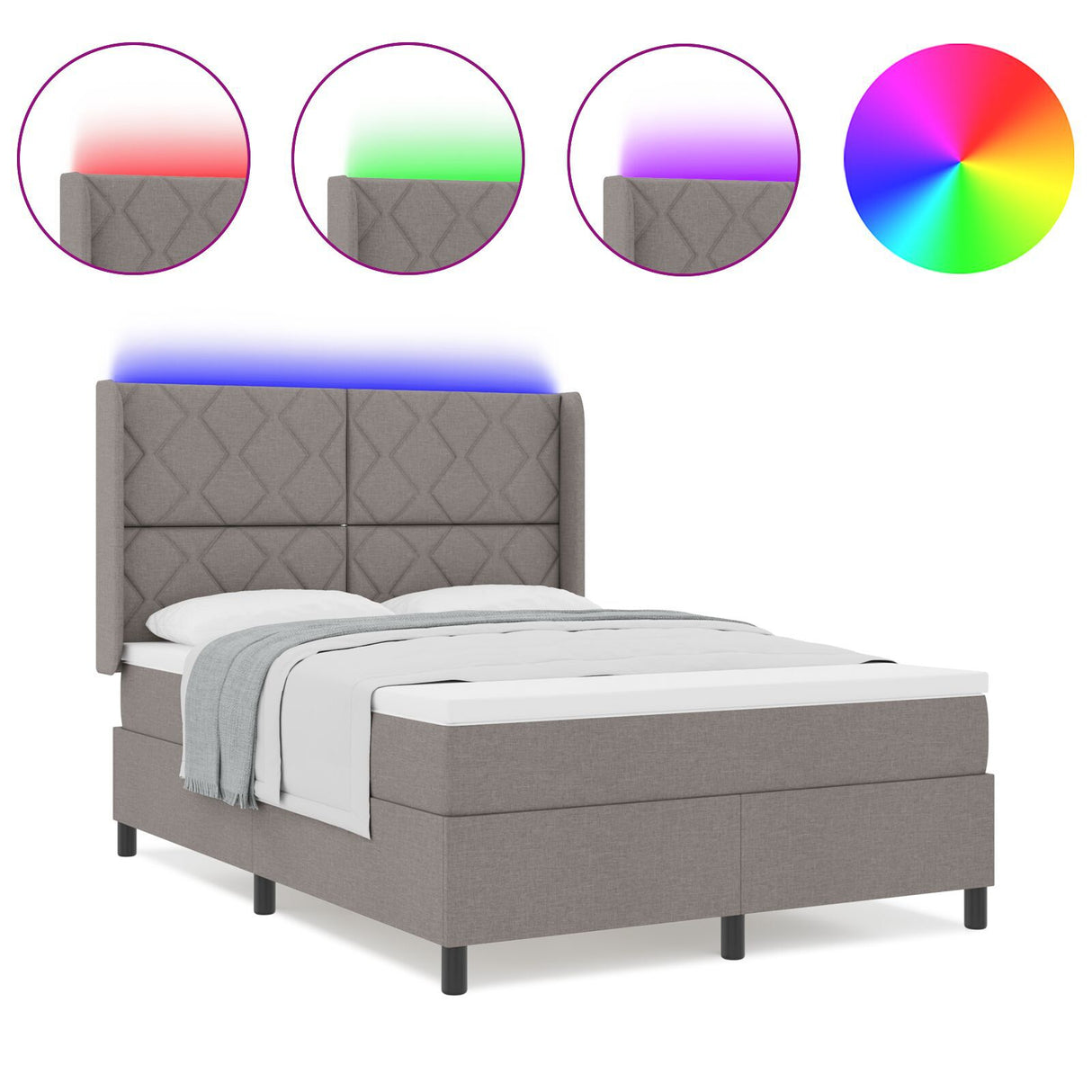 Box Spring Bed With Mattress & Led Taupe 160X200 Cm Fabric