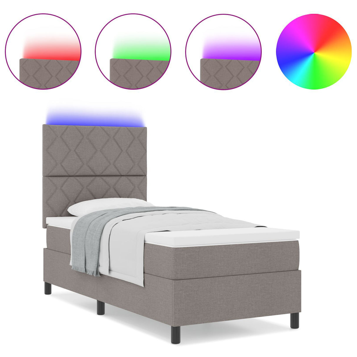 Box Spring Bed With Mattress & Led Taupe 100X200 Cm Fabric