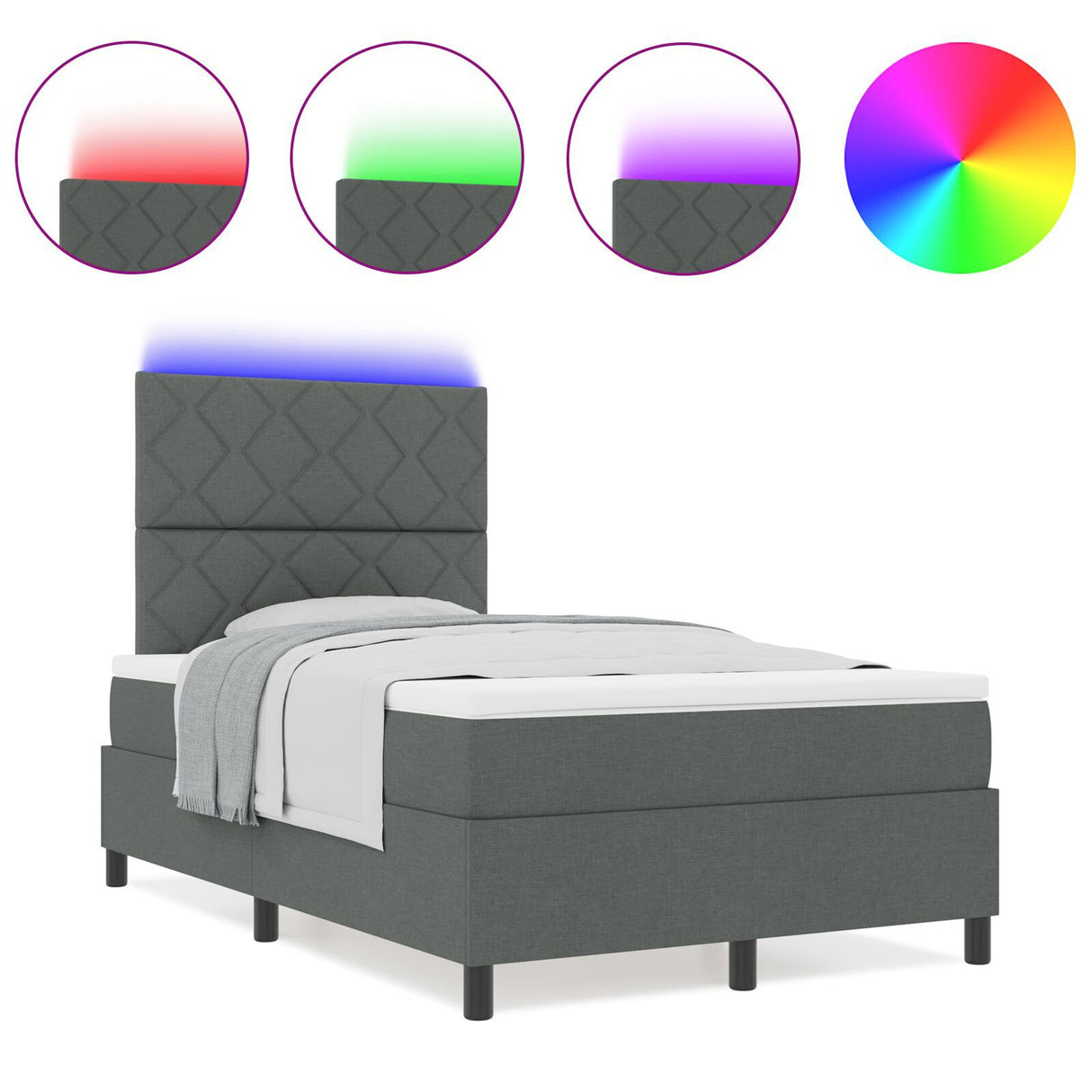 Box Spring Bed With Mattress & Led Dark Grey 120X190 Cm Fabric