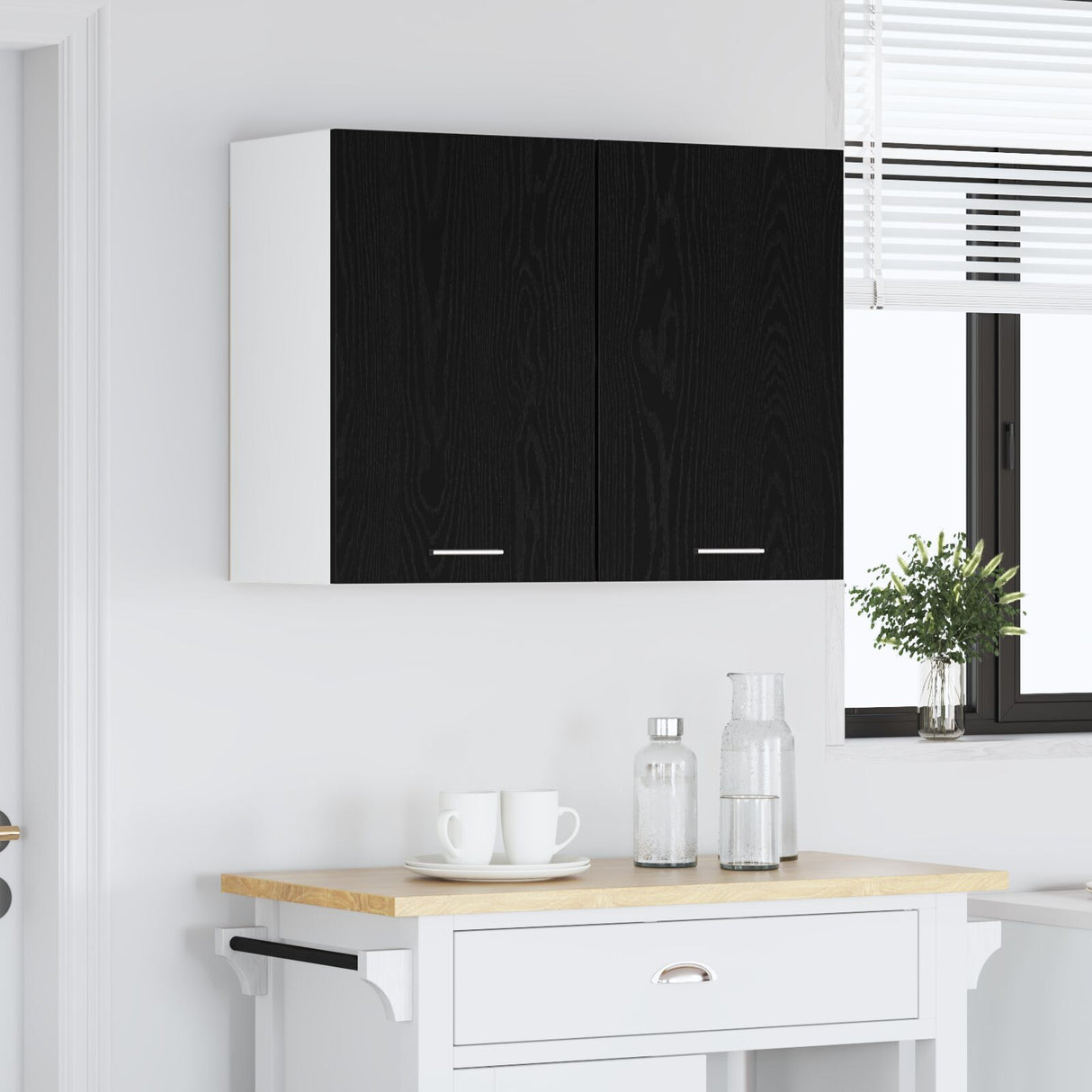 Black Oak Hanging Cabinet - 80X31X60 Cm - Made Of Engineered Wood