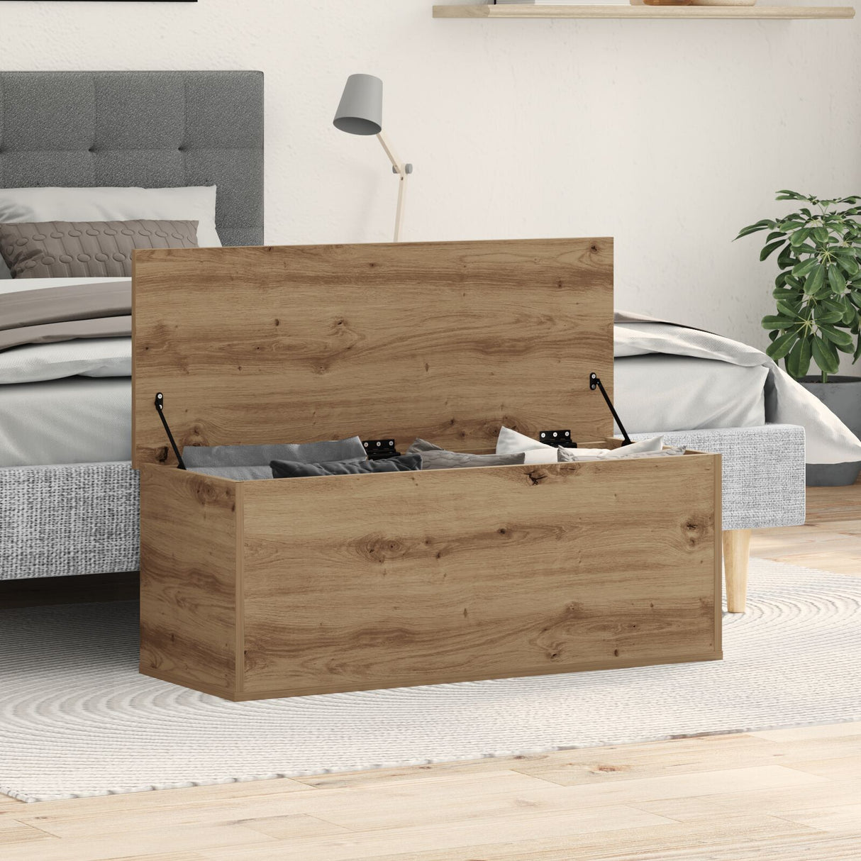 Storage Box In Artisan Oak - 90X35X35 Cm, Made From Engineered Wood