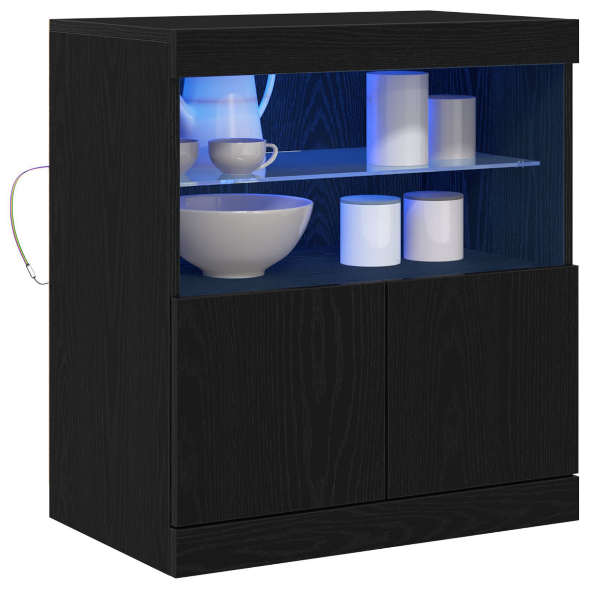 Sideboard With Led Lights Black Oak 60X37X67 Cm