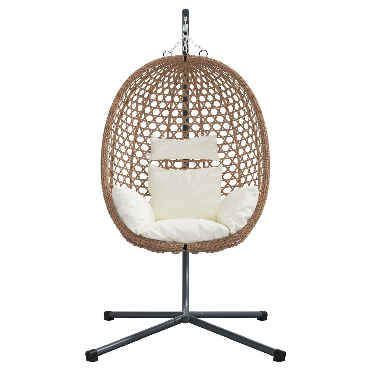 Hanging Egg Chair Basket With Stand Coffee Poly Rattan
