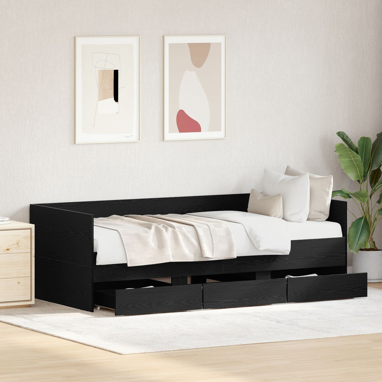 Daybed Black Oak Engineered Wood 90 X 200 Cm Durable Daybed