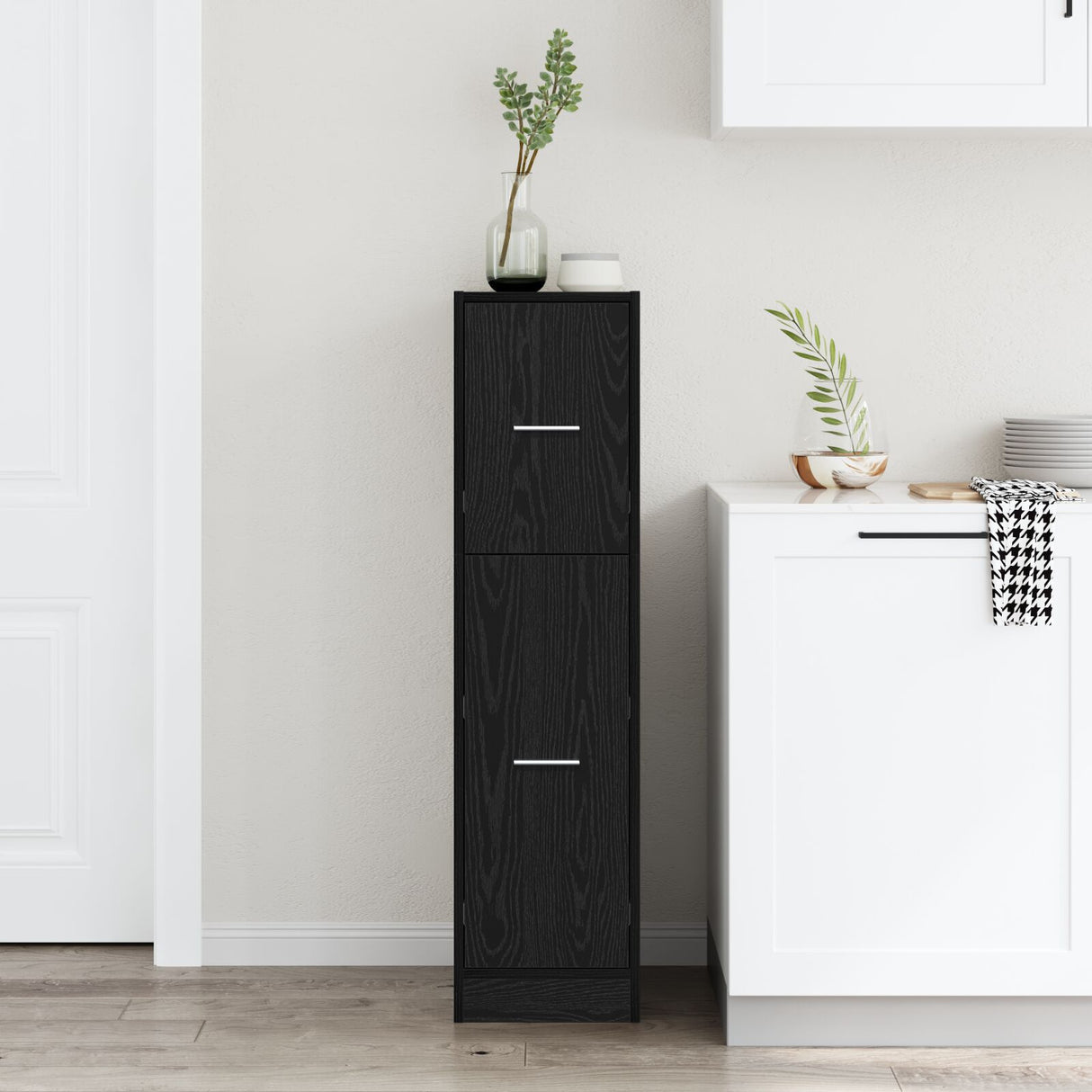 Apothecary Cabinet Black Oak 30X41X118 Cm Engineered Wood