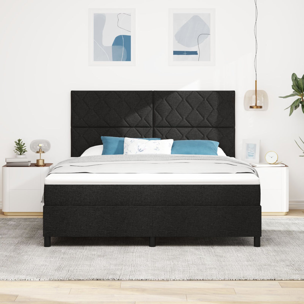 Box Spring Bed With Mattress & Led Black 180X200 Cm Fabric