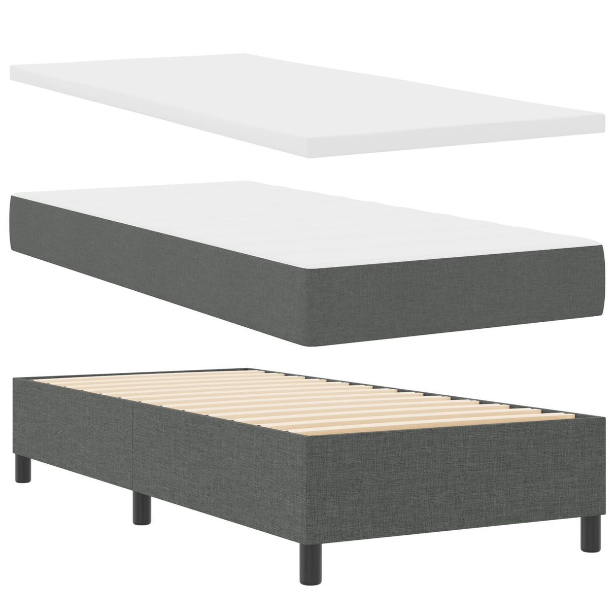 Box Spring Bed With Mattress & Led Dark Grey 90X200 Cm Fabric