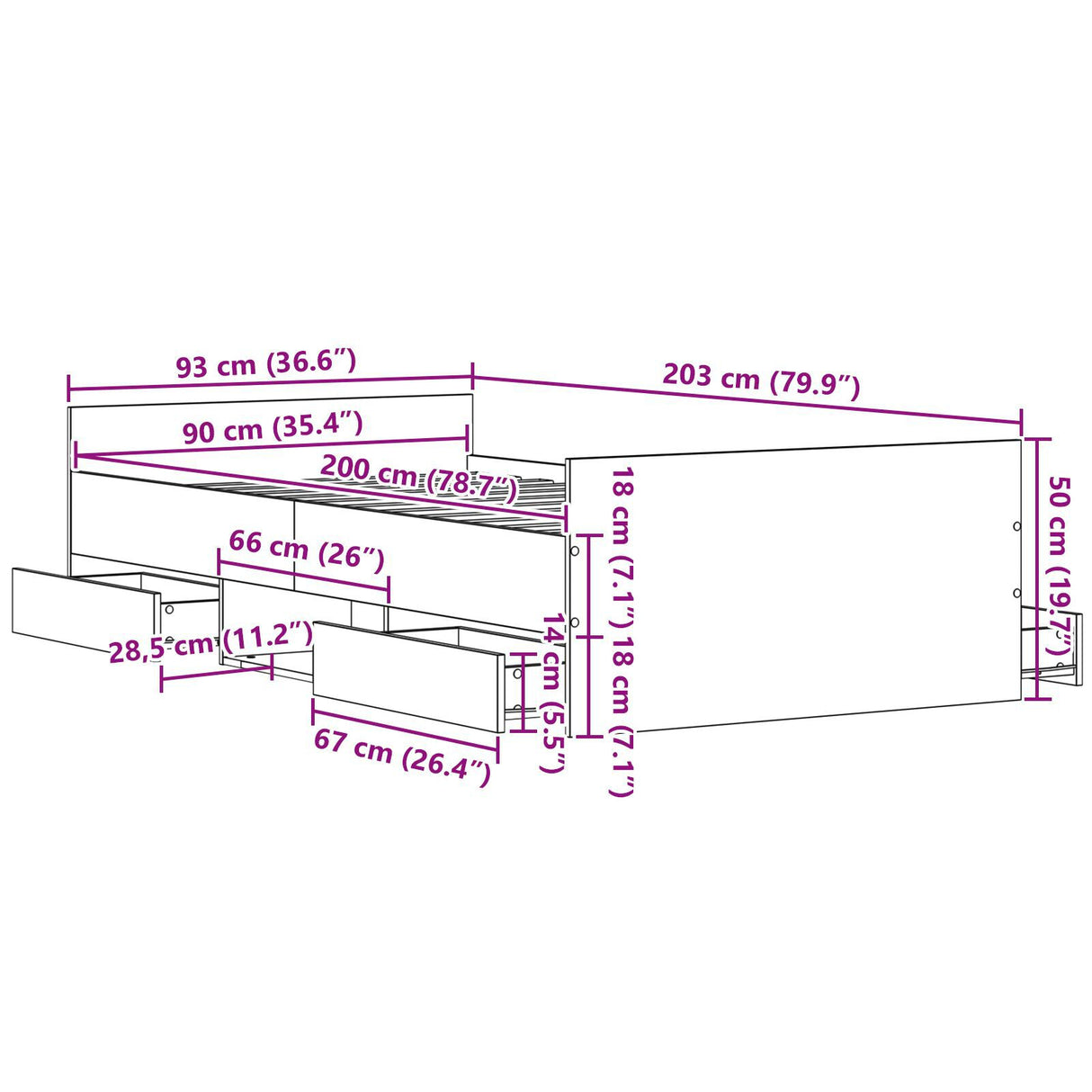 Bed Frame Without Mattress Black Oak 90X200 Cm Engineered Wood