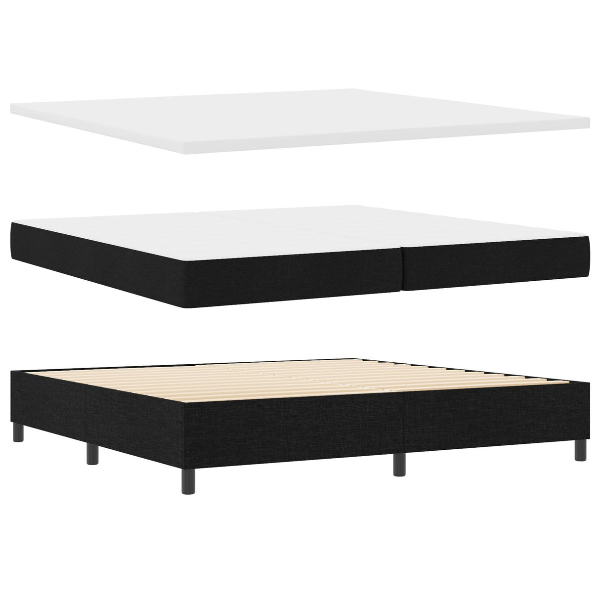 Box Spring Bed With Mattress & Led Black 200X200 Cm Fabric
