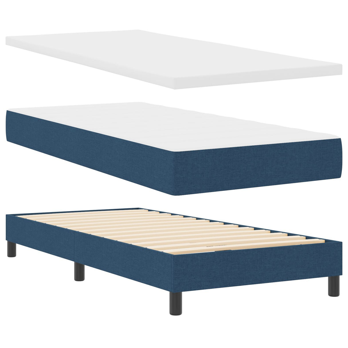Box Spring Bed With Mattress & Led Blue 90X190 Cm Fabric