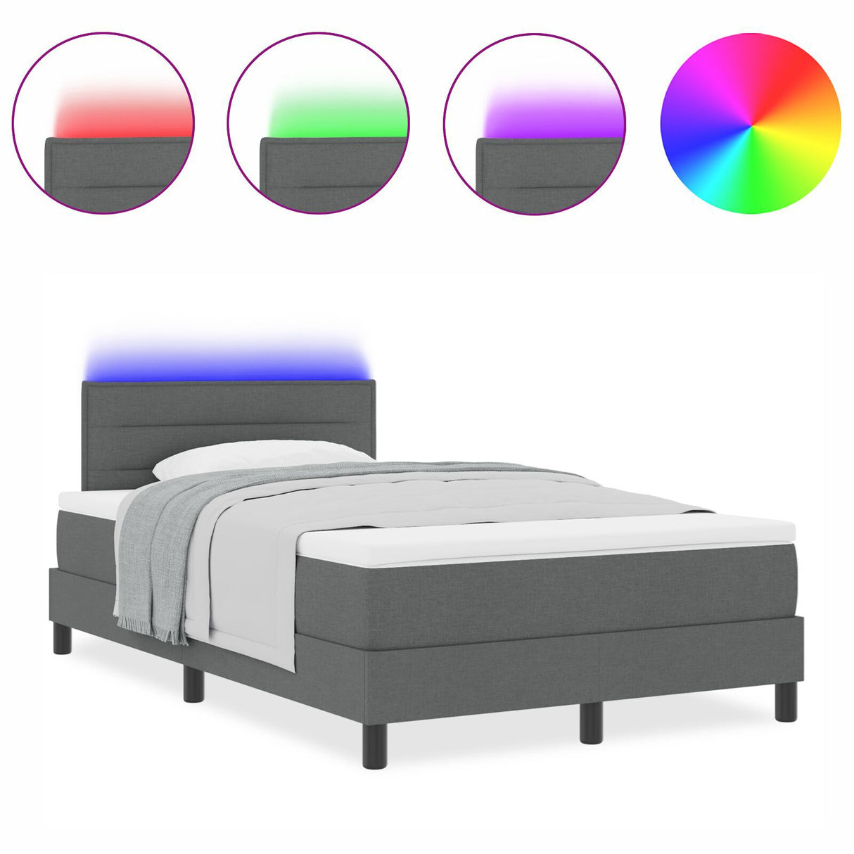 Box Spring Bed With Mattress & Led Dark Grey 120X200 Cm Fabric