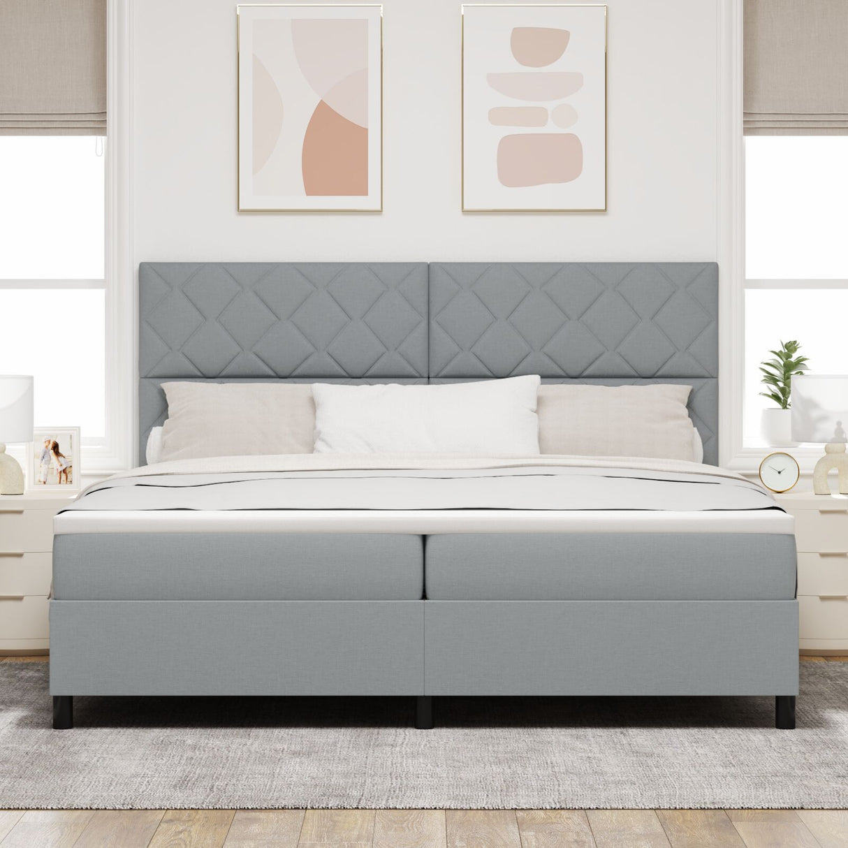 Box Spring Bed With Mattress & Led Light Grey 200X200 Cm Fabric