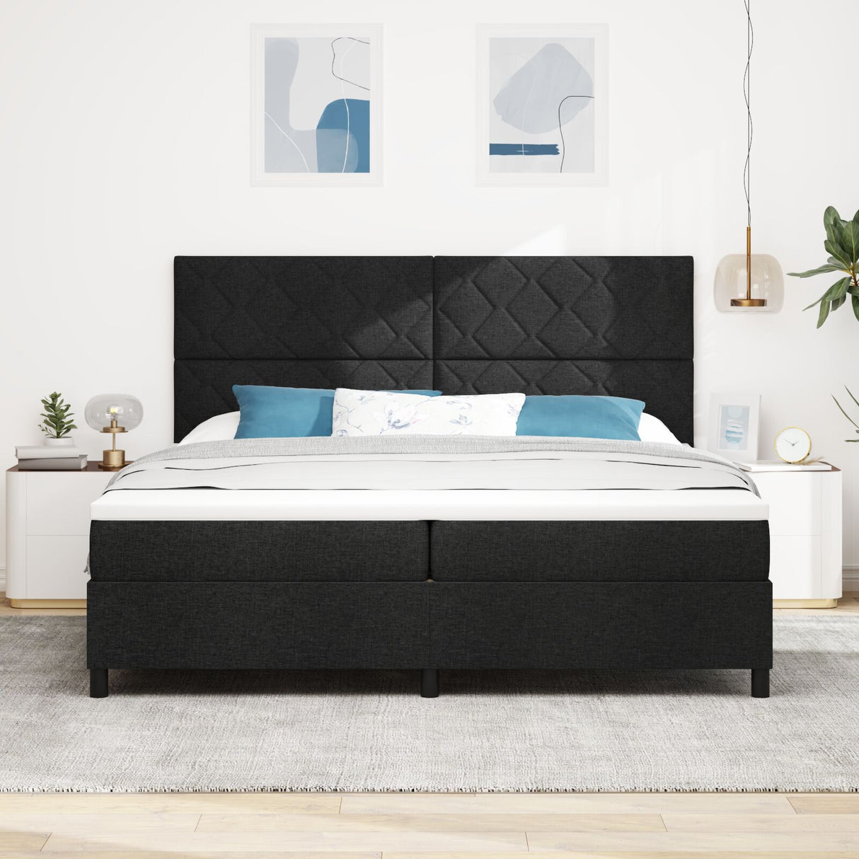 Box Spring Bed With Mattress & Led Black 200X200 Cm Fabric