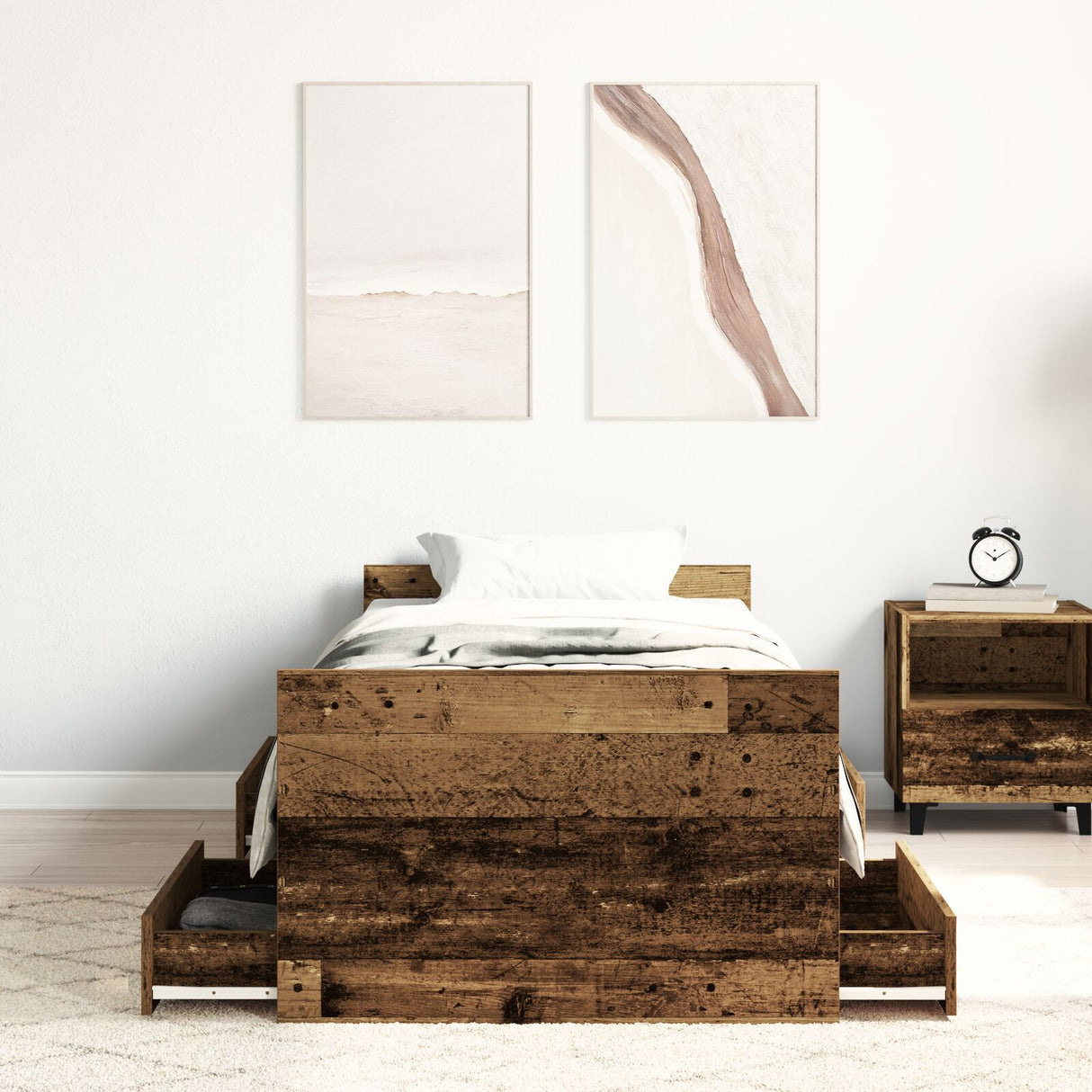 Bed Frame Without Mattress Old Wood 75X190 Cm Engineered Wood