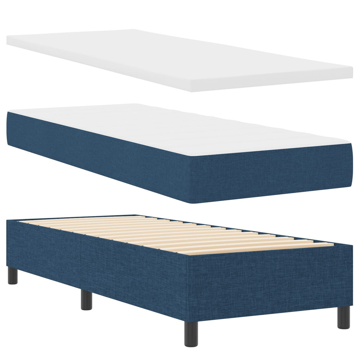 Box Spring Bed With Mattress & Led Blue 80X200 Cm Fabric