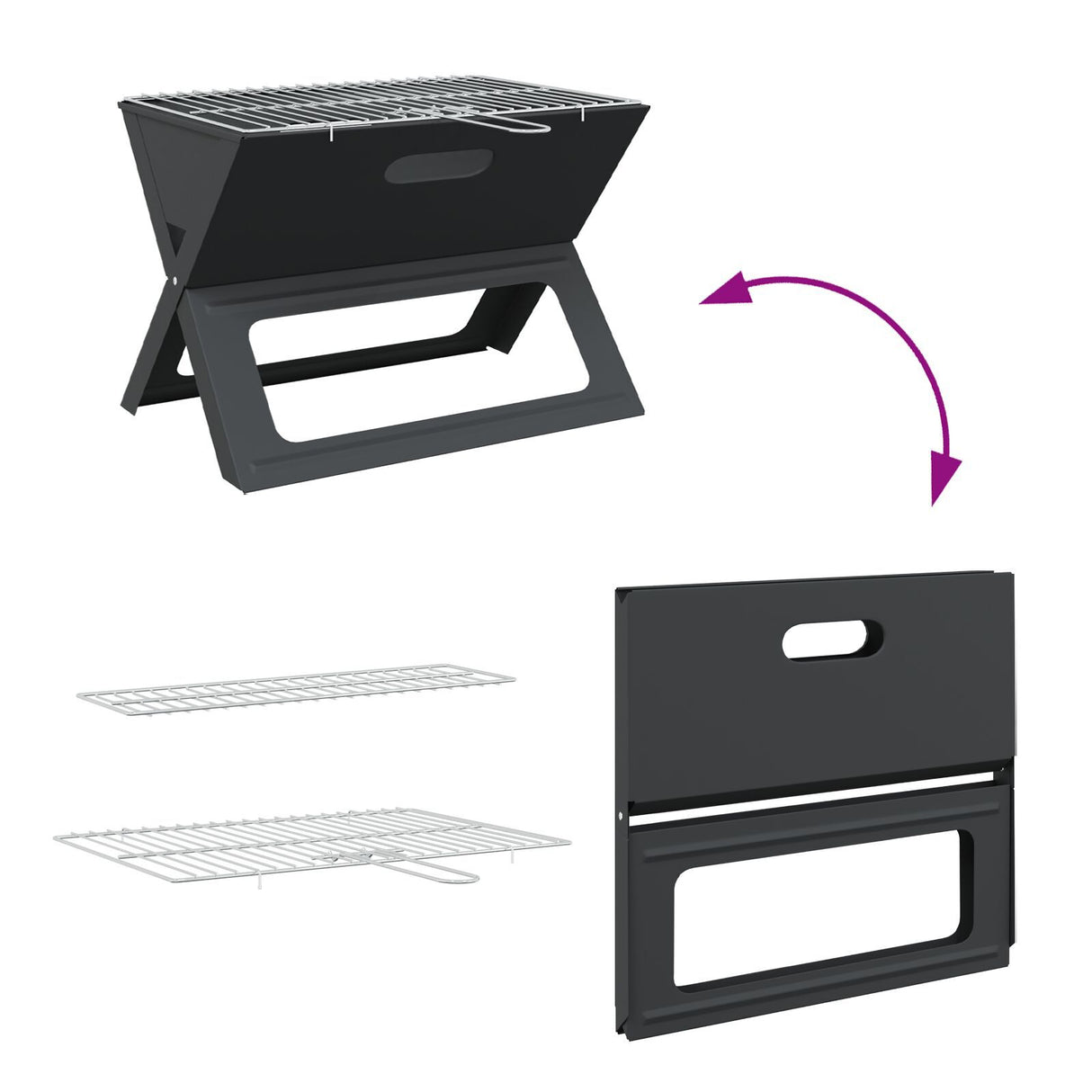 Charcoal Bbq Grill - Foldable, Black, 46X30X31 Cm, Made Of Steel
