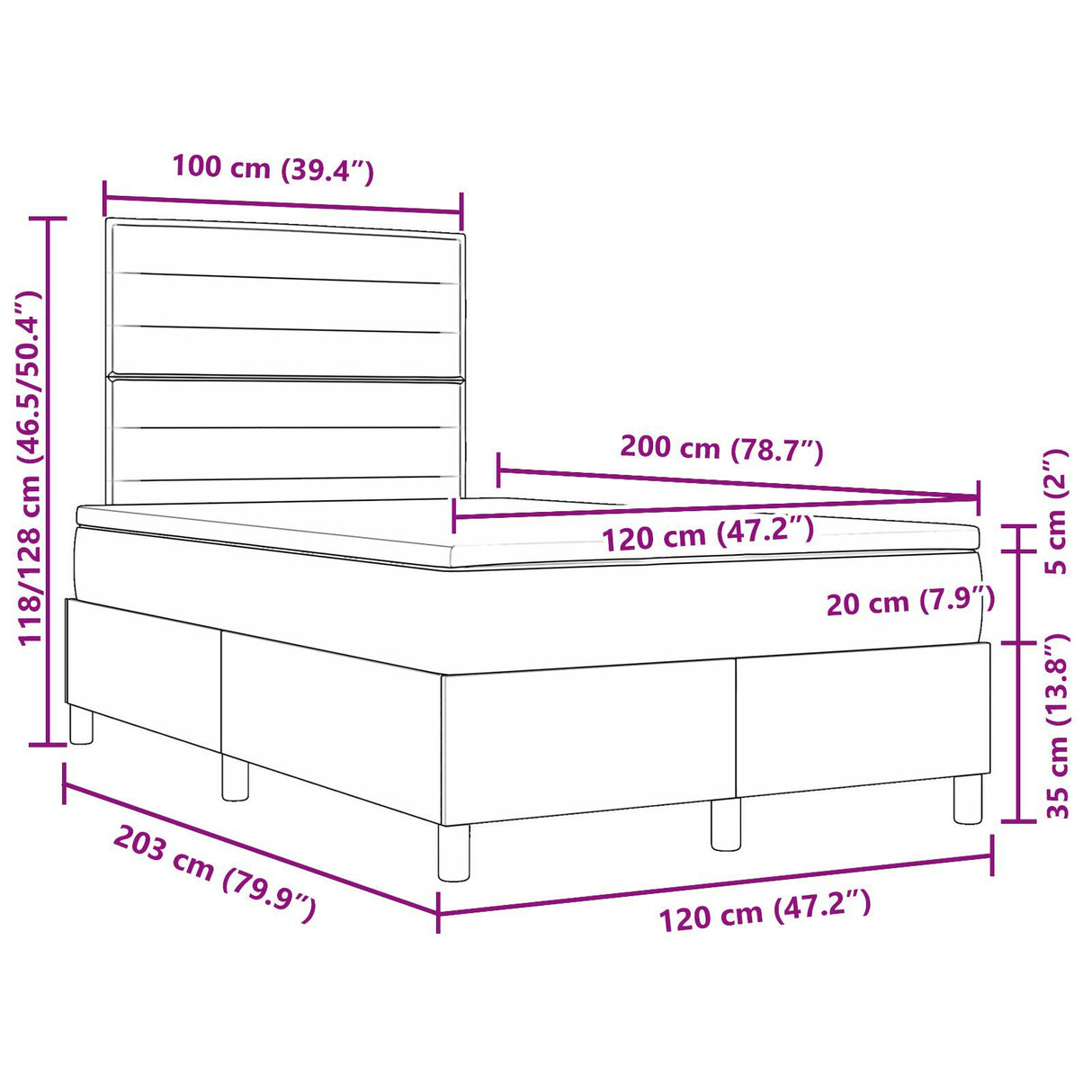 Box Spring Bed With Mattress & Led Taupe 120X200 Cm Fabric