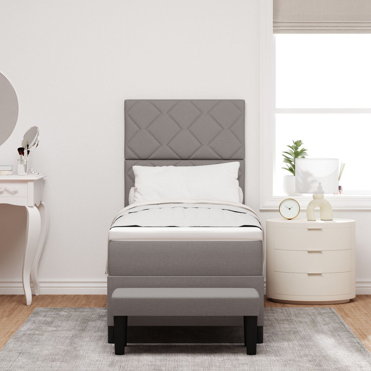 Box Spring Bed With Mattress & Bench Taupe 80X200 Cm Fabric