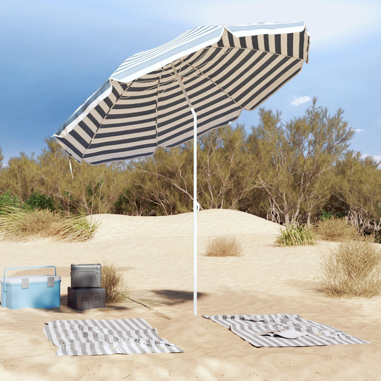 Beach Parasol With Aluminium Pole Blue & White 300 Cm