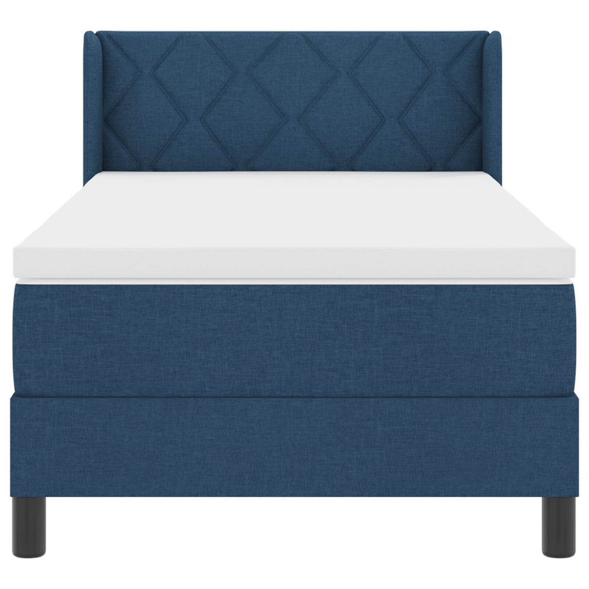 Box Spring Bed With Mattress Blue 90X200 Cm Fabric, Headboard Diamond Blocks Design Blue 90 Cm Fabric