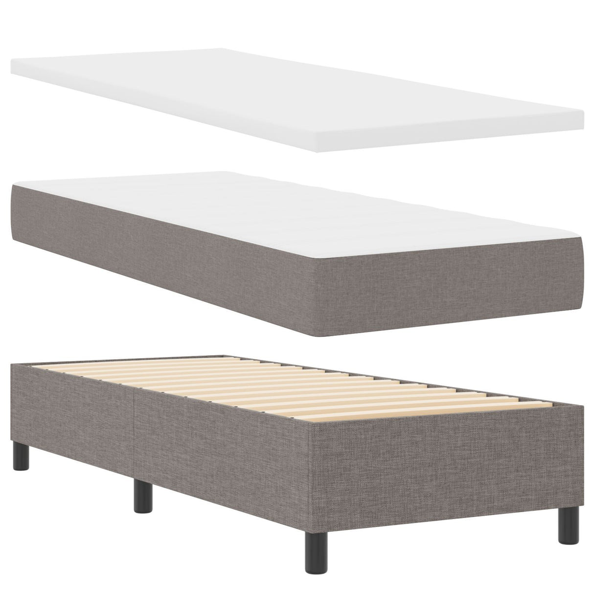 Box Spring Bed With Mattress & Bench Taupe 80X200 Cm Fabric