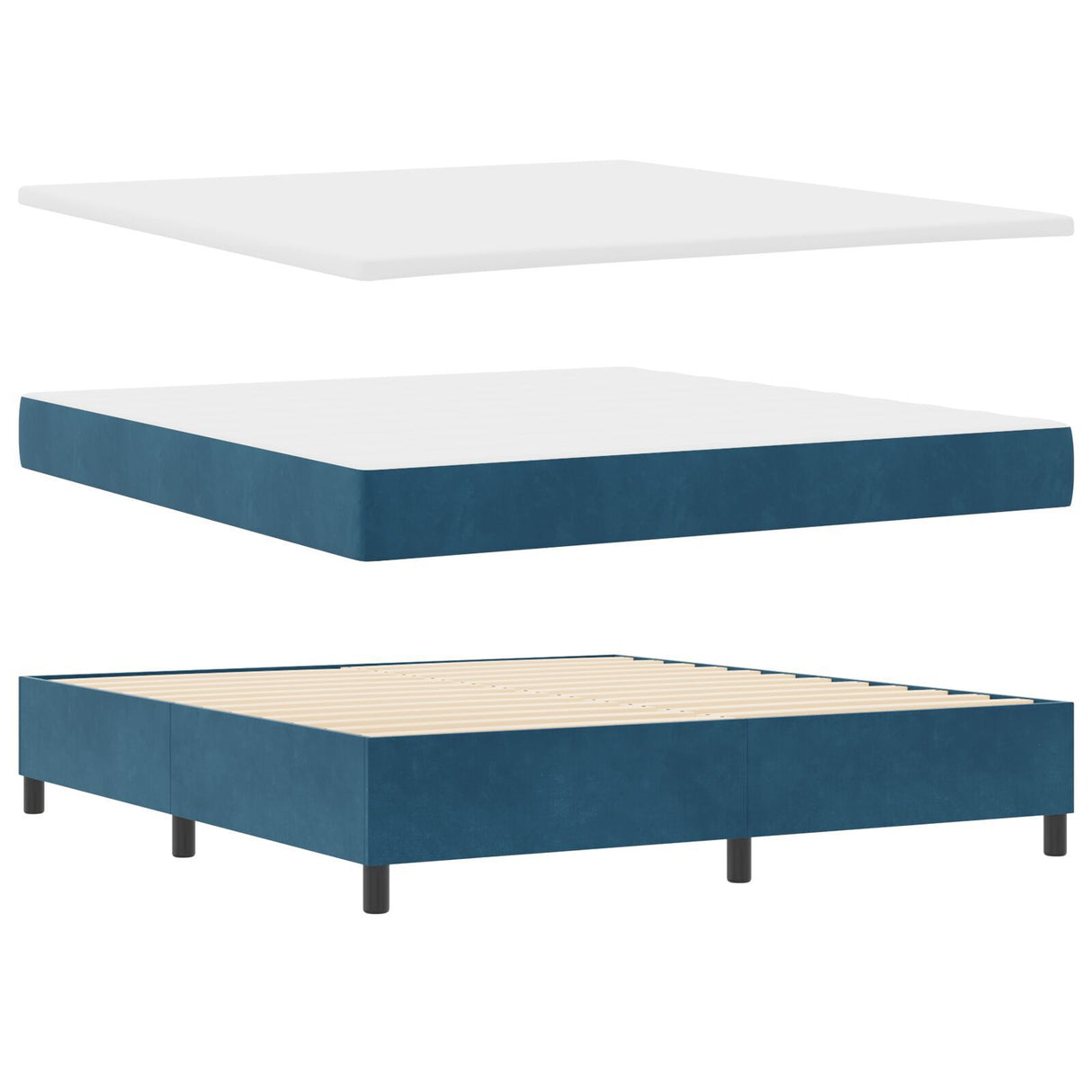 Box Spring Bed With Mattress & Led Dark Blue 180X200 Cm Velvet