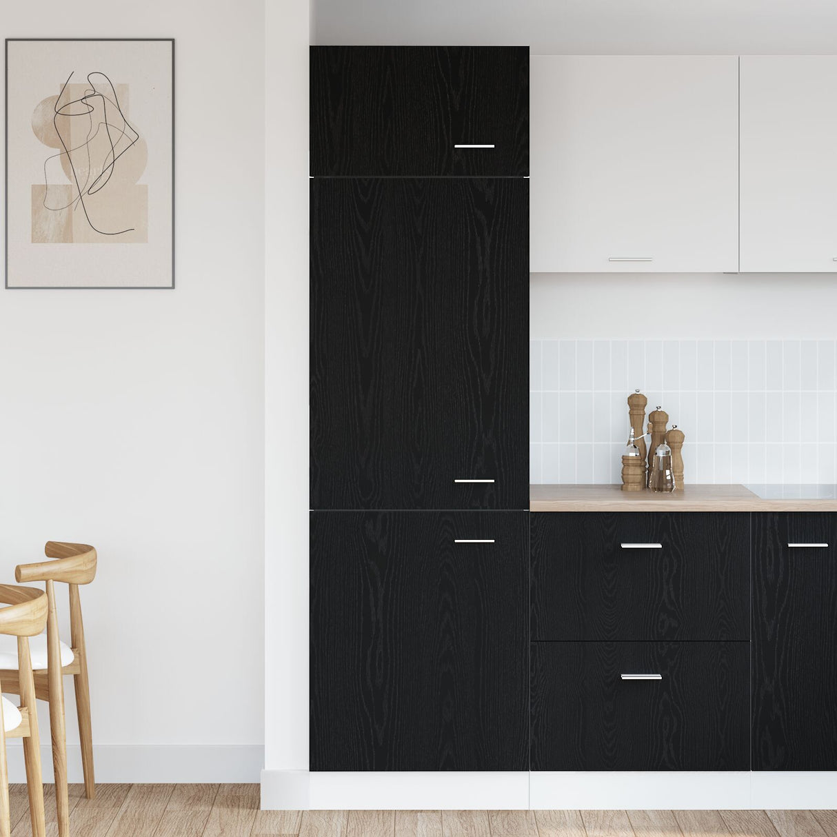 Fridge Cabinet In Black Oak - 60X57X207 Cm, Made Of Engineered Wood