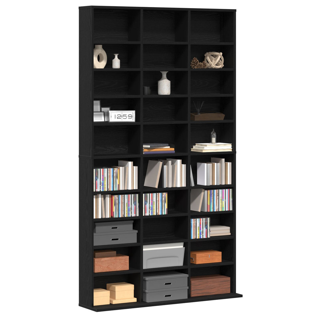 Cd Cabinet Black Oak Engineered Wood 101 X 23 X 177.5 Cm Shelving