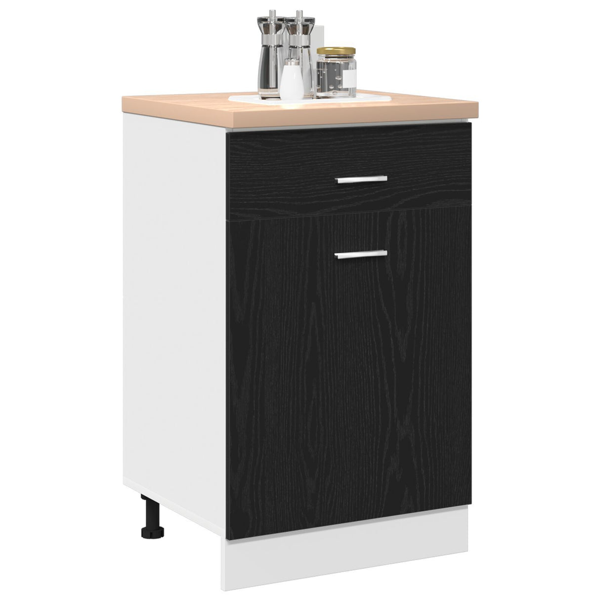 Black Oak Drawer Cabinet - 50X46X81.5 Cm, Made With Engineered Wood