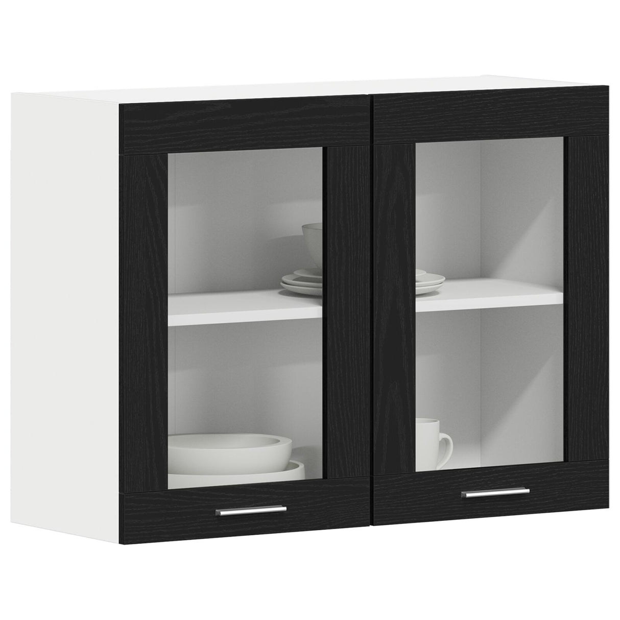 Black Oak Hanging Glass Cabinet 80X31X60 Cm Made From Engineered Wood