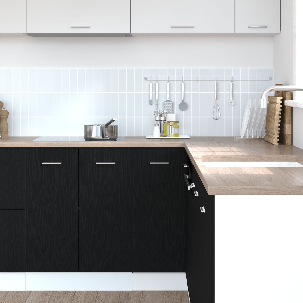 Black Oak Corner Bottom Cabinet - 75.5X75.5X81.5 Cm, Made Of Engineered Wood