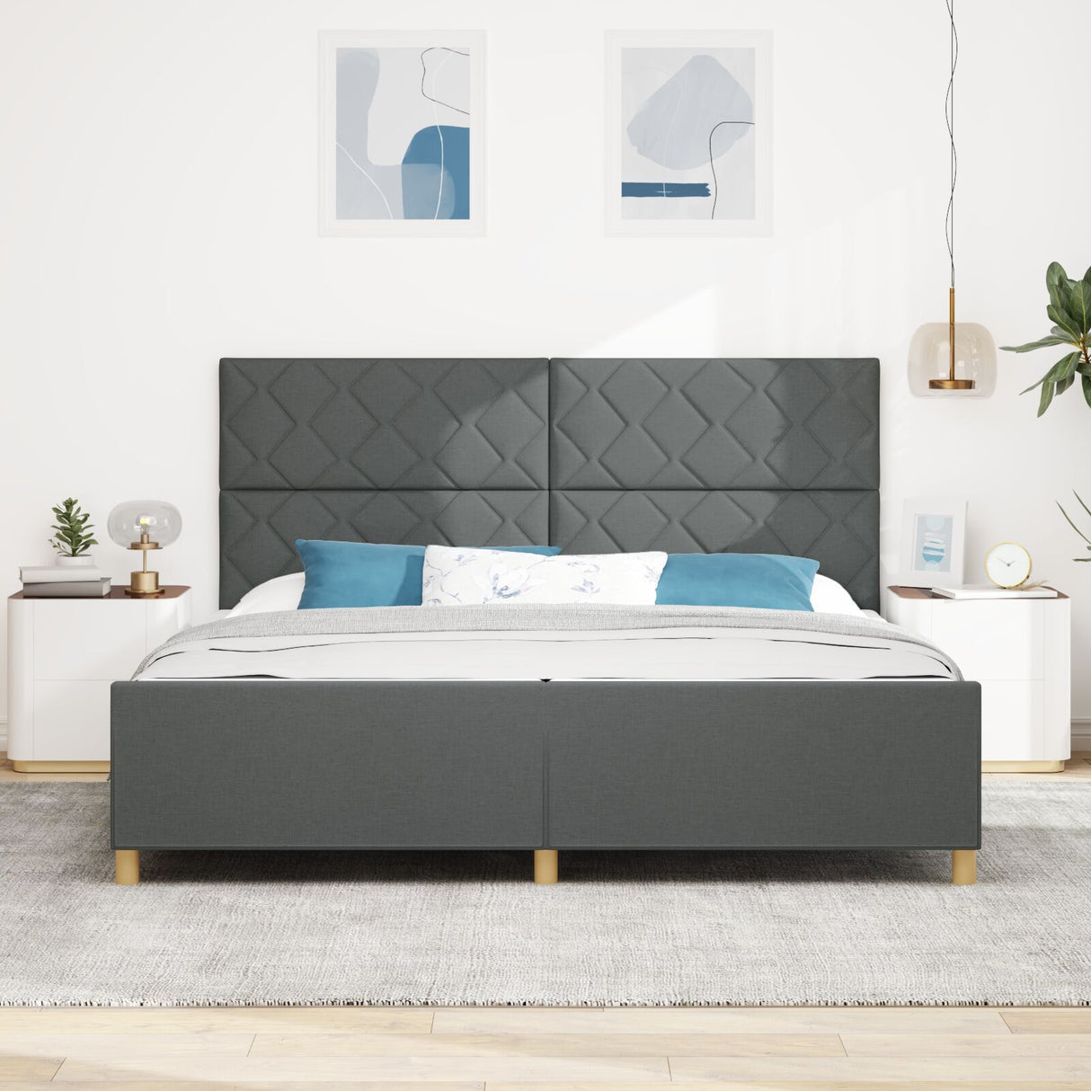 Dark Grey Fabric Bed Frame 200X200 Cm