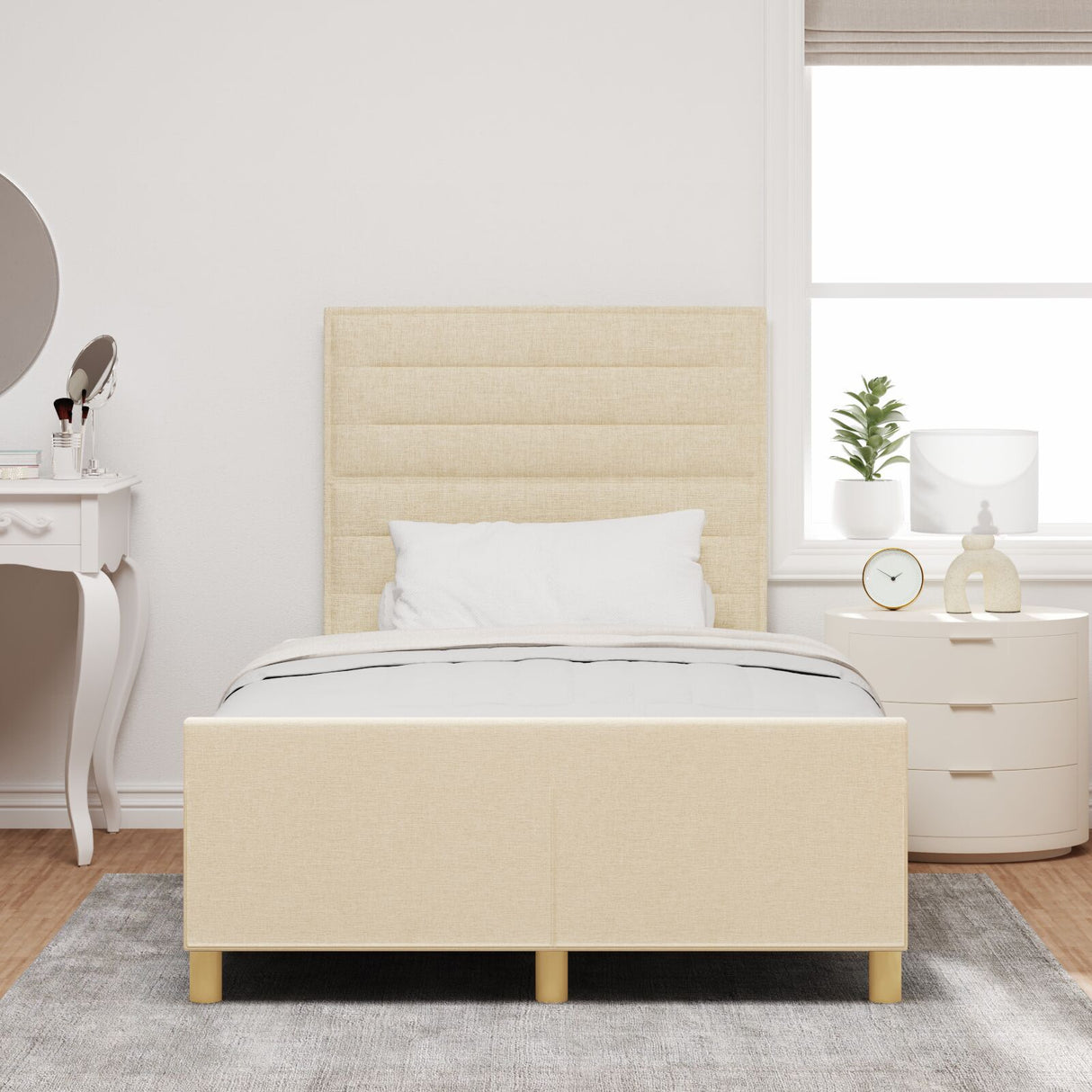 Bed Frame In Cream, 120X200 Cm, Fabric