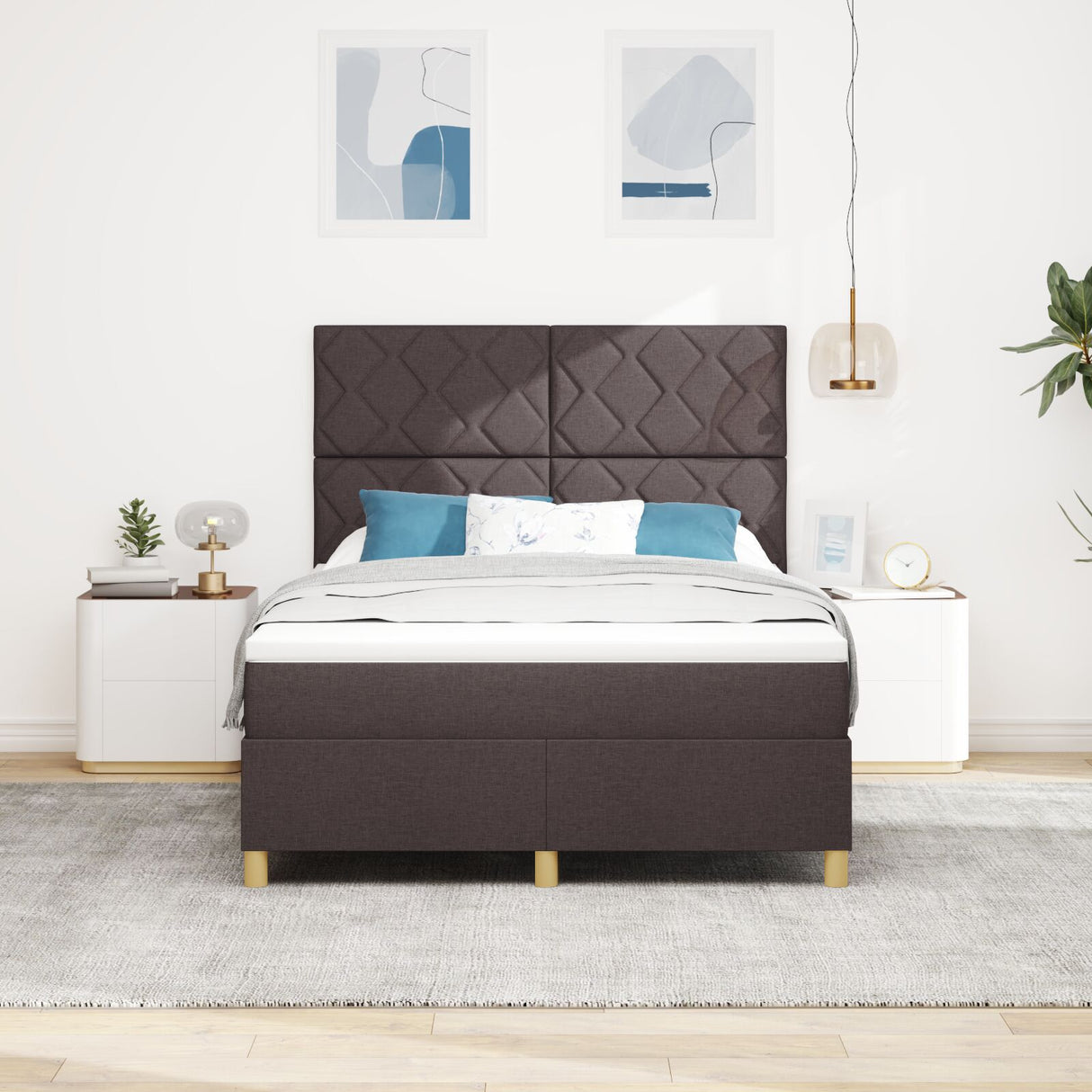Box Spring Bed With Mattress & Led Dark Brown 140X200 Cm Fabric
