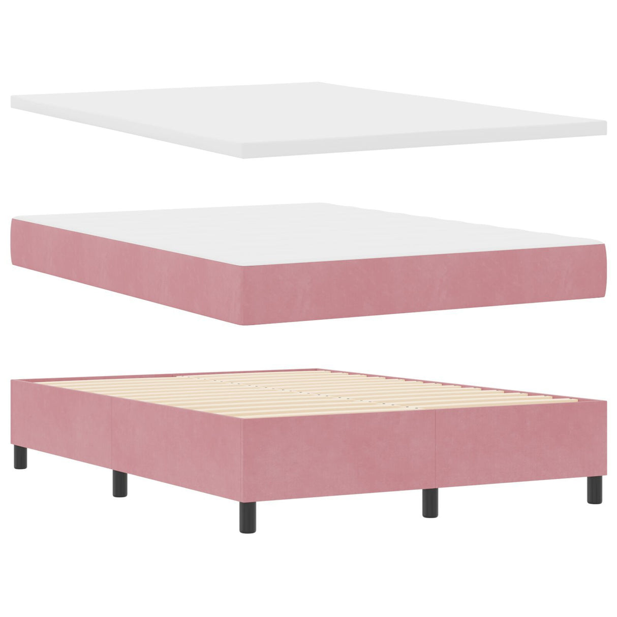 Box Spring Bed With Mattress & Led Pink 160X200 Cm Velvet