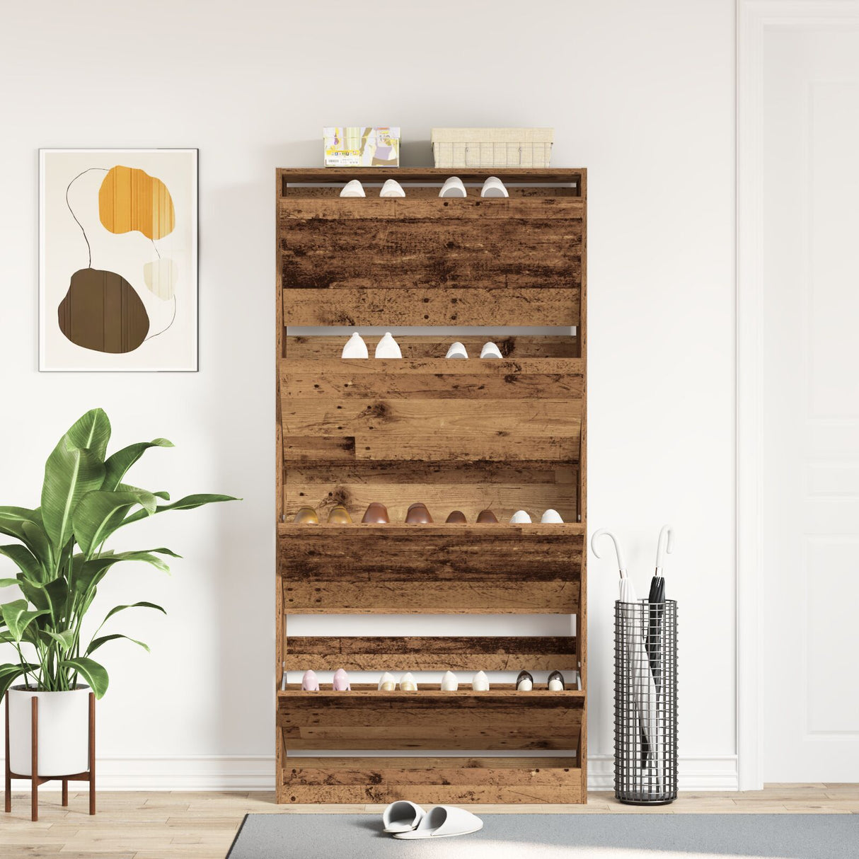 Shoe Cabinet Old Wood Engineered Wood 80 X 21 X 163.5 Cm Durable