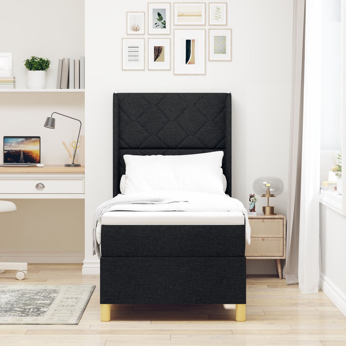 Box Spring Bed With Mattress Black 80X200 Cm Fabric