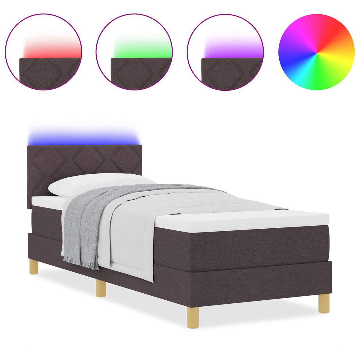 Box Spring Bed With Mattress & Led Dark Brown 80X200 Cm Fabric