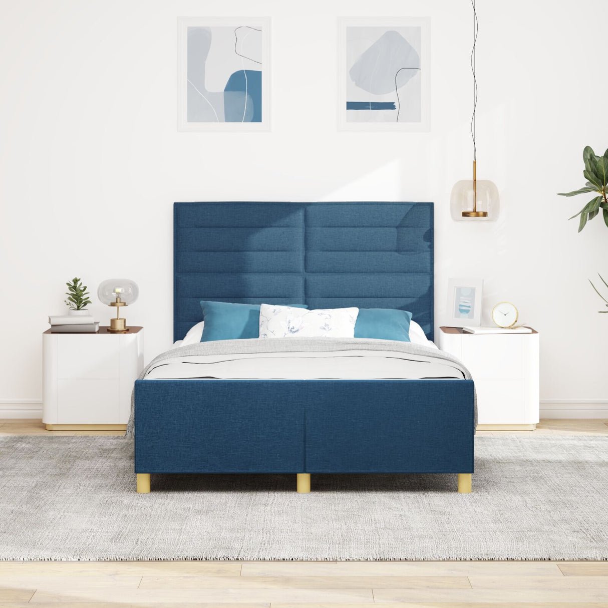 Bed Frame Blue 160X200 Cm Fabric