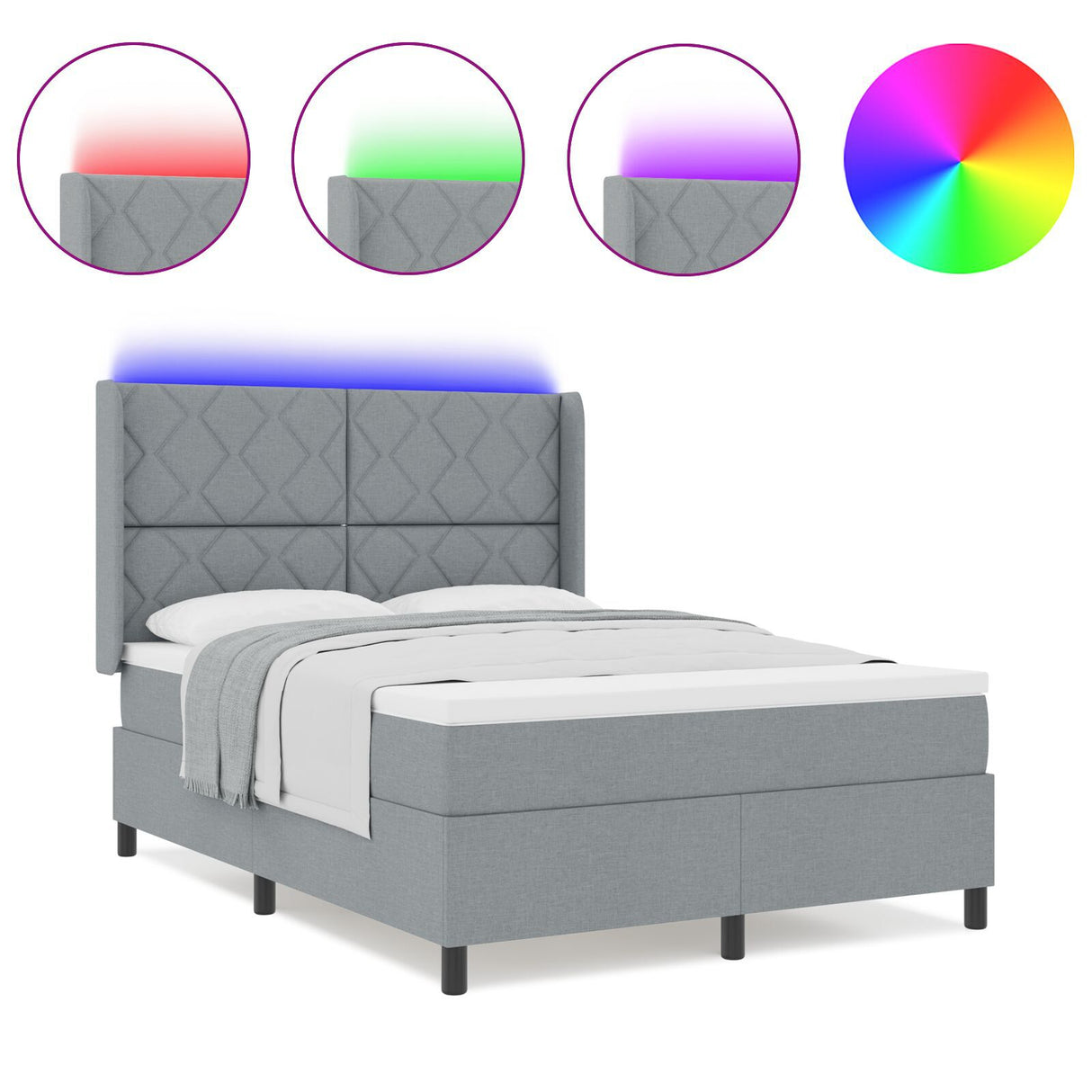 Box Spring Bed With Mattress & Led Light Grey 160X200 Cm Fabric