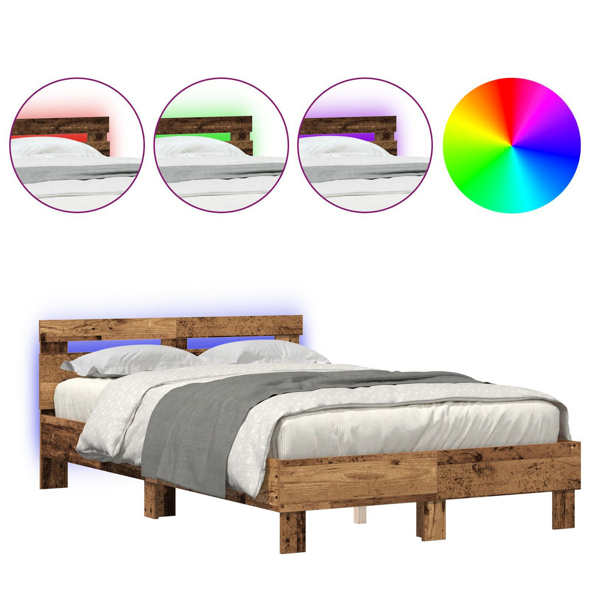 Engineered Wood Bed Frame Old Wood Wood 135 X 190 Cm Durable