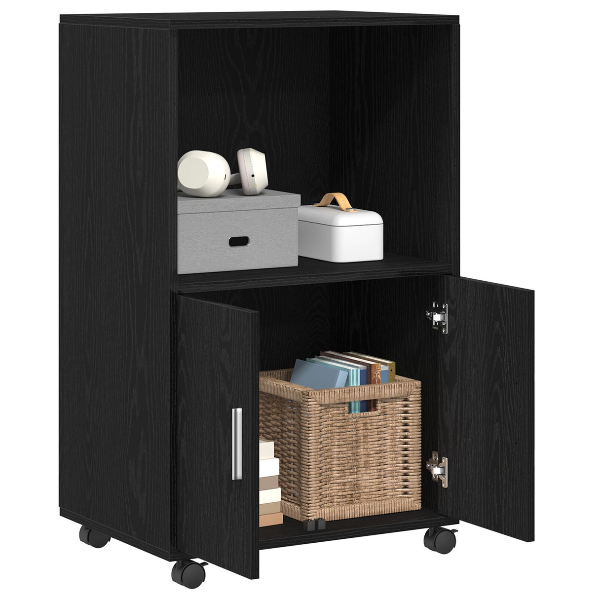Rolling Cabinet Black Oak 55X40X91 Cm Engineered Wood