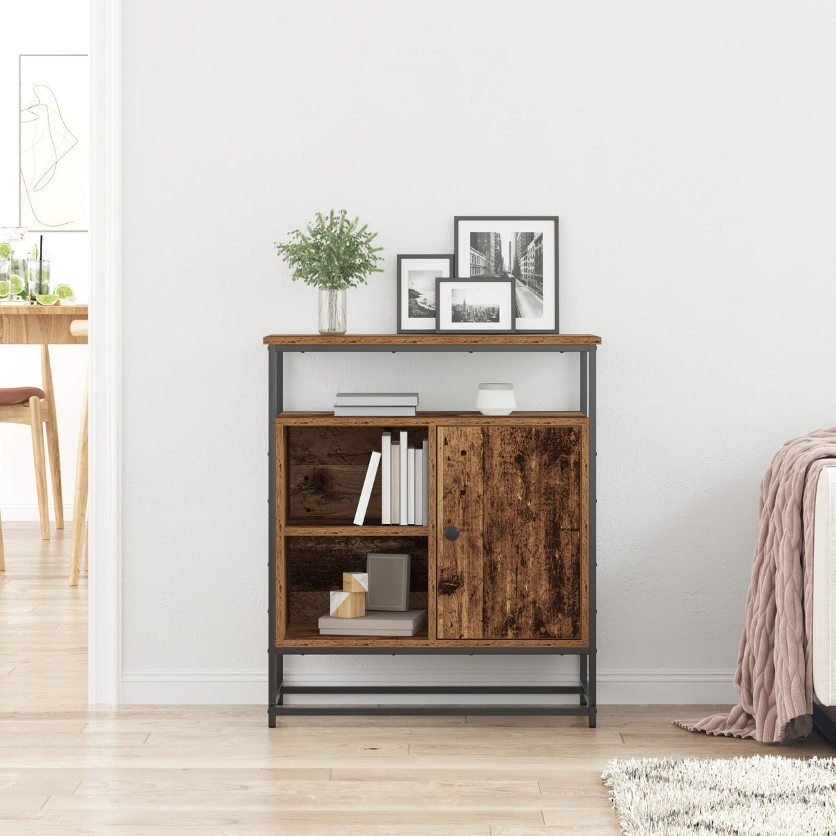 Sideboard Old Wood 69X35X80 Cm Engineered Wood And Steel