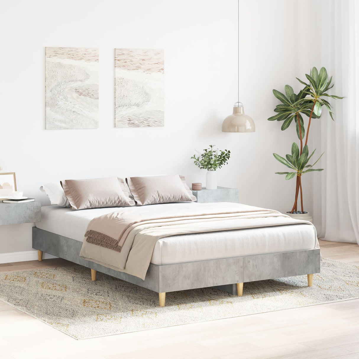 Bed Frame 120X190 Cm In Concrete Grey With Engineered Wood