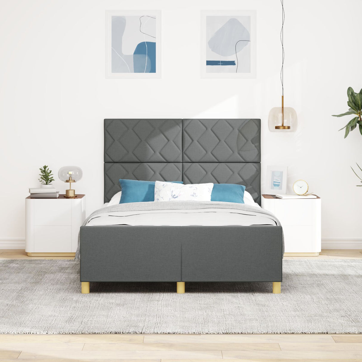 Bed Frame In Dark Grey, 140X200 Cm, Fabric