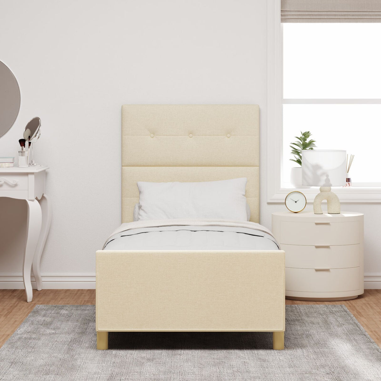 Cream Bed Frame 90X200 Cm Fabric