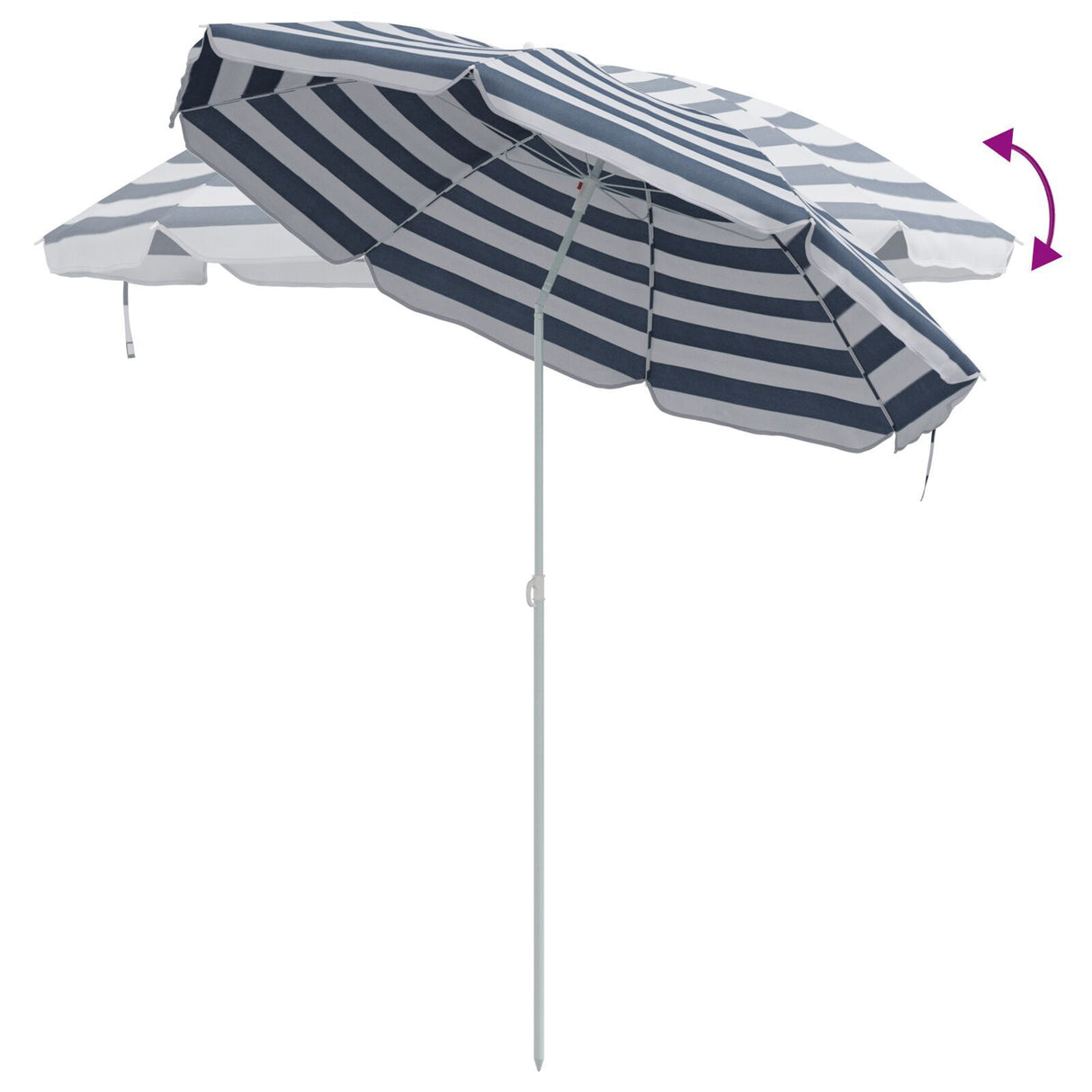 Beach Parasol With Metal Pole Blue & White 161X193 Cm Polyester